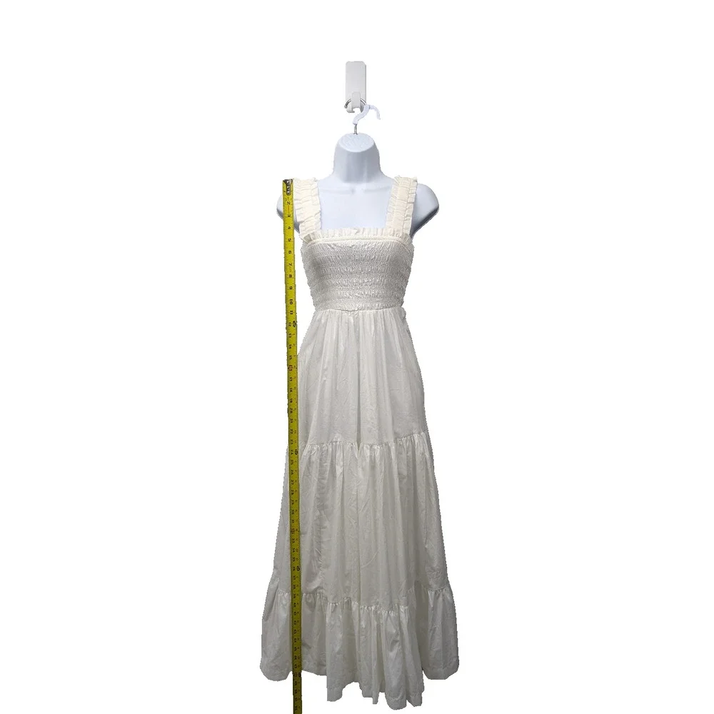Abercrombie & Fitch Smocked Maxi Dress Womens XS Petite White Tiered Minimalist